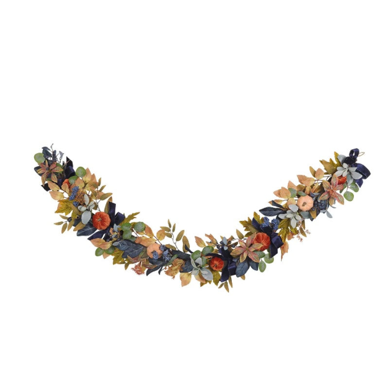 Member's Mark 6' Blue Harvest Garland with Velvet, Soft Pumpkins - Luxurious