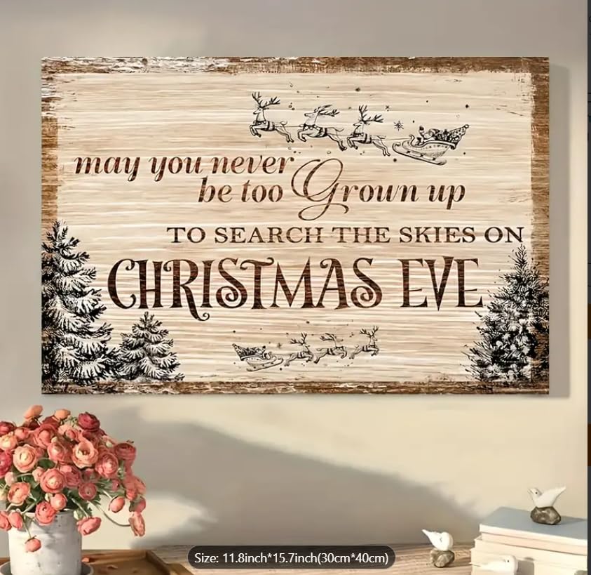 Wooden Framed Canvas Painting, Farmhouse Christmas Decoration, 15.7" x 11.8" Canvas Wall Art, Waterproof, Rustic Style, Perfect for Bedroom, Living Room, Bathroom & More