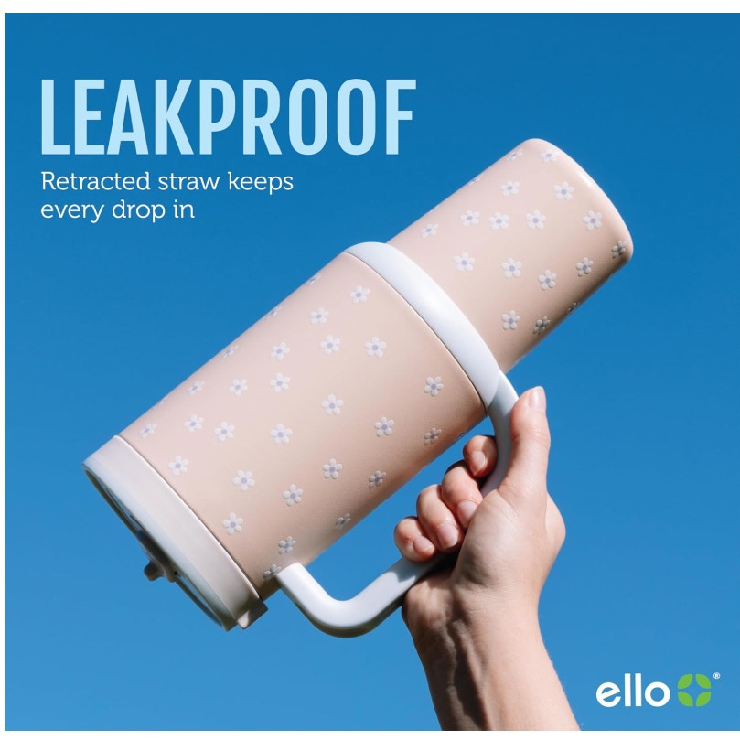 Ello Oasis 30oz Stainless Steel Tumbler, 100% Leakproof, 2-Pack Bows, Cream