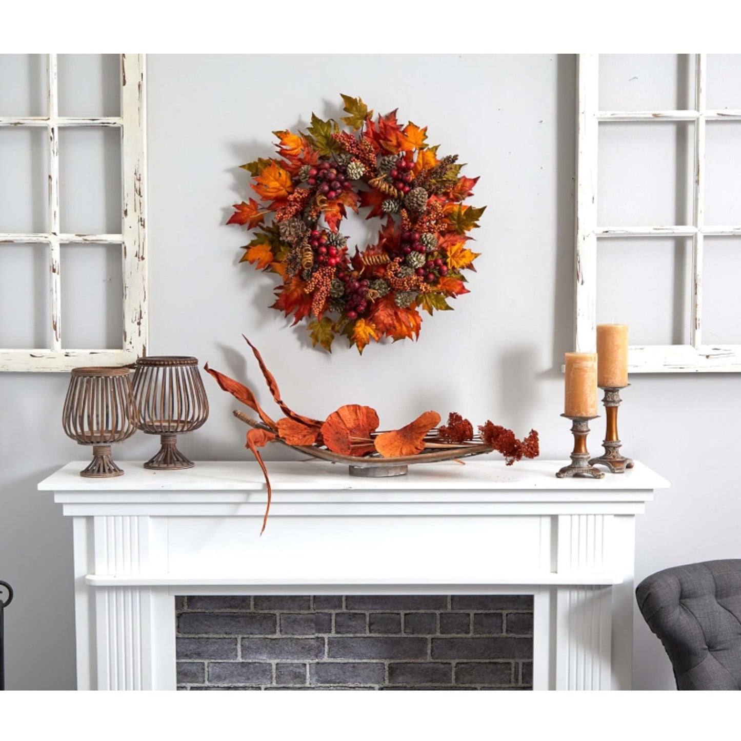Nearly Natural 24in. Maple and Berry Artificial Fall Thanksgiving Wreath