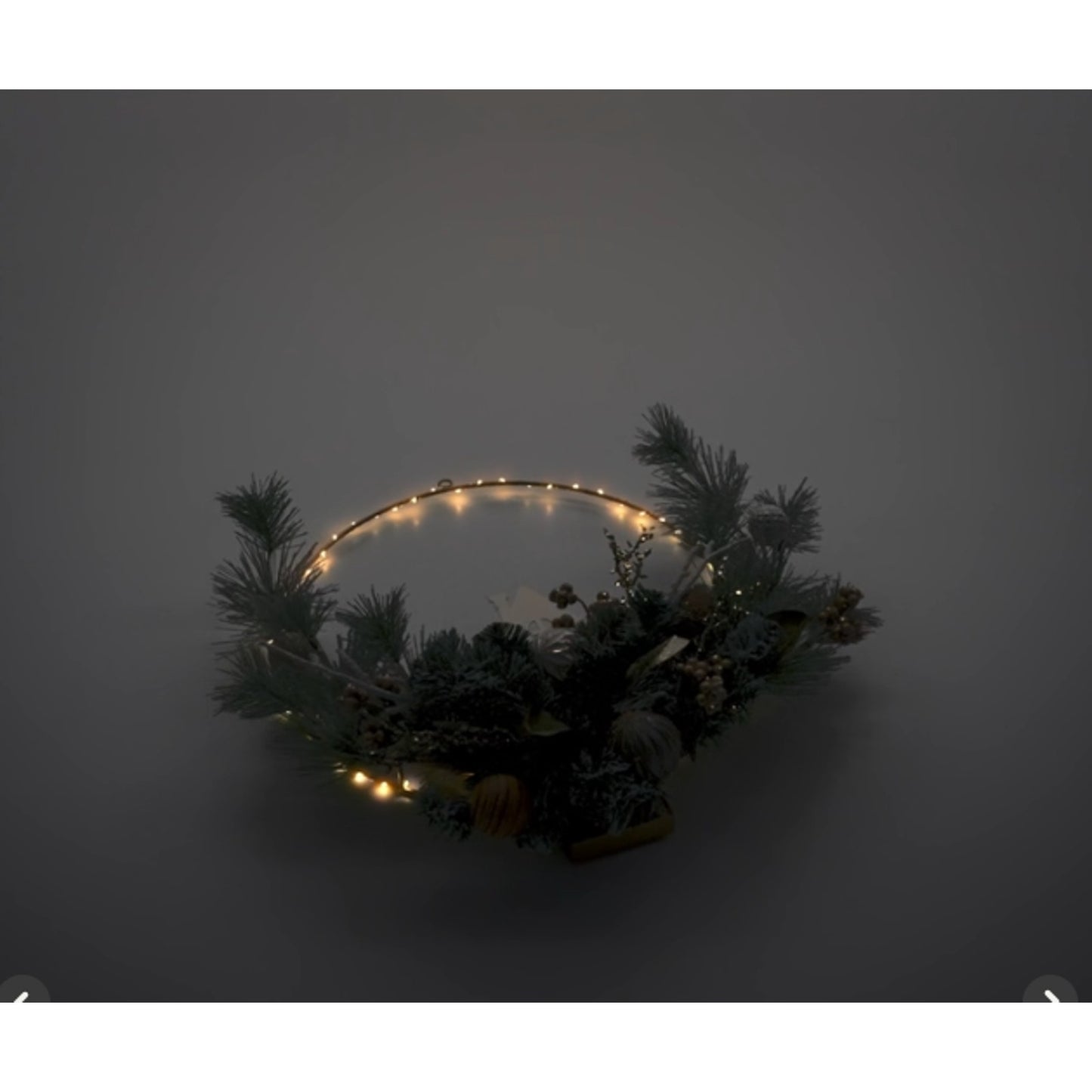 Member's Mark 24" Pre-Lit Village Wreath Gold Glitter Magnolia Leaves, Ornaments