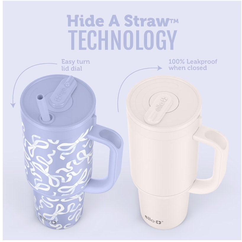 Ello Oasis 30oz Stainless Steel Tumbler, 100% Leakproof, 2-Pack Bows, Cream