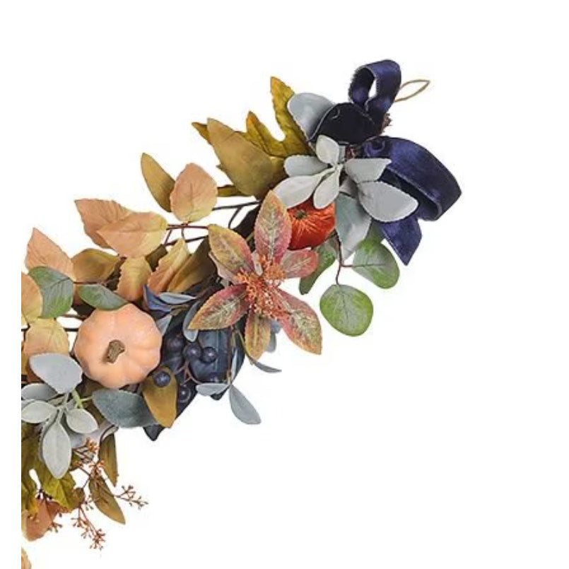 Member's Mark 6' Blue Harvest Garland with Velvet, Soft Pumpkins - Luxurious