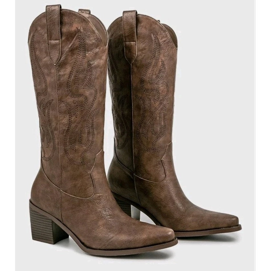 Pasuot Western Cowboy Boots for Women - Calf High Embroidered Cowgirl Boots...