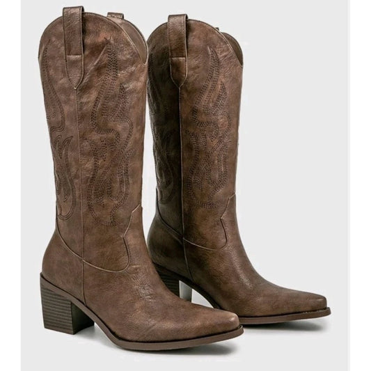 Pasuot Western Cowboy Boots for Women - Calf High Embroidered Cowgirl Boots...