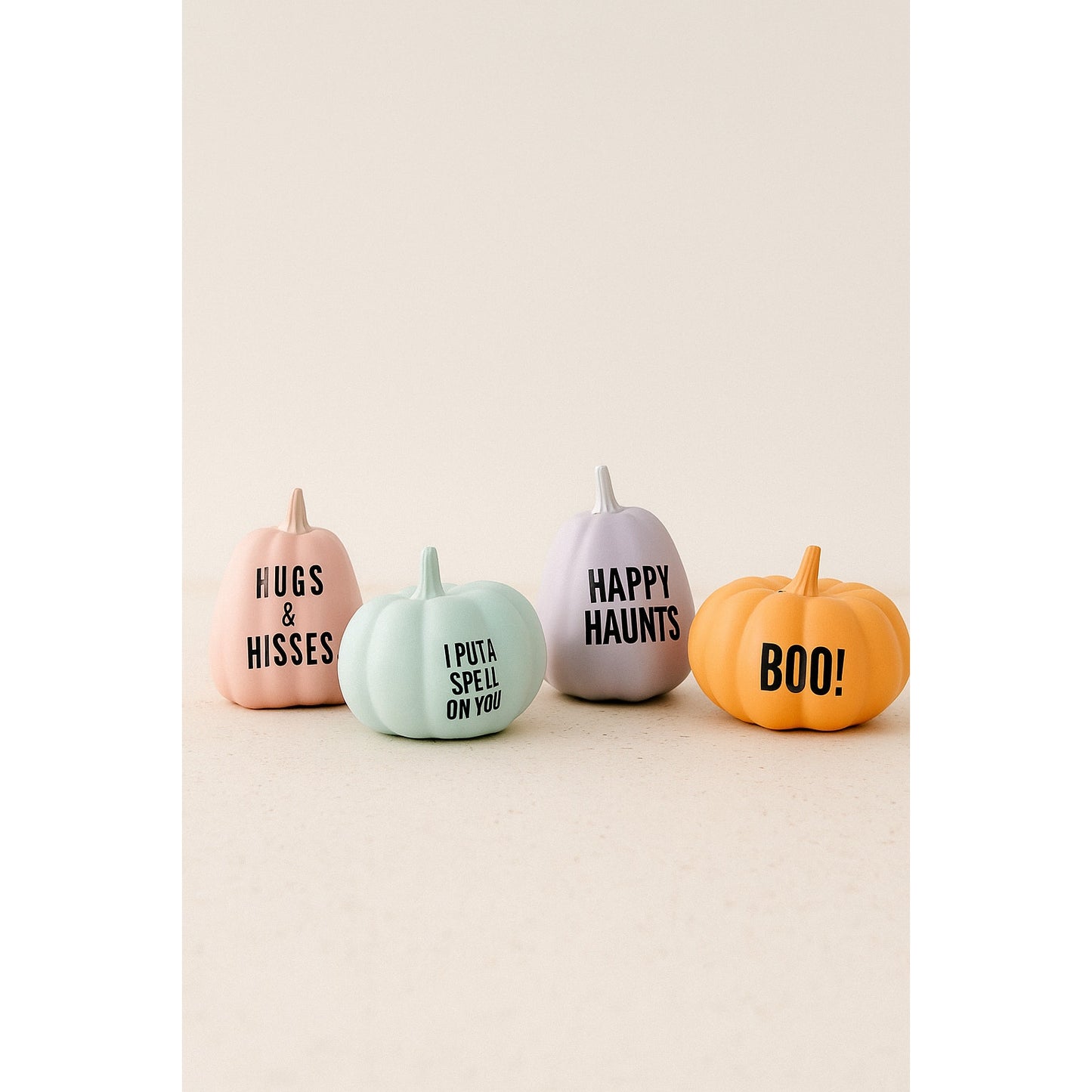 Set of 7 Decorative Halloween Pumpkins – Pastel & Classic Designs - Fun Sayings