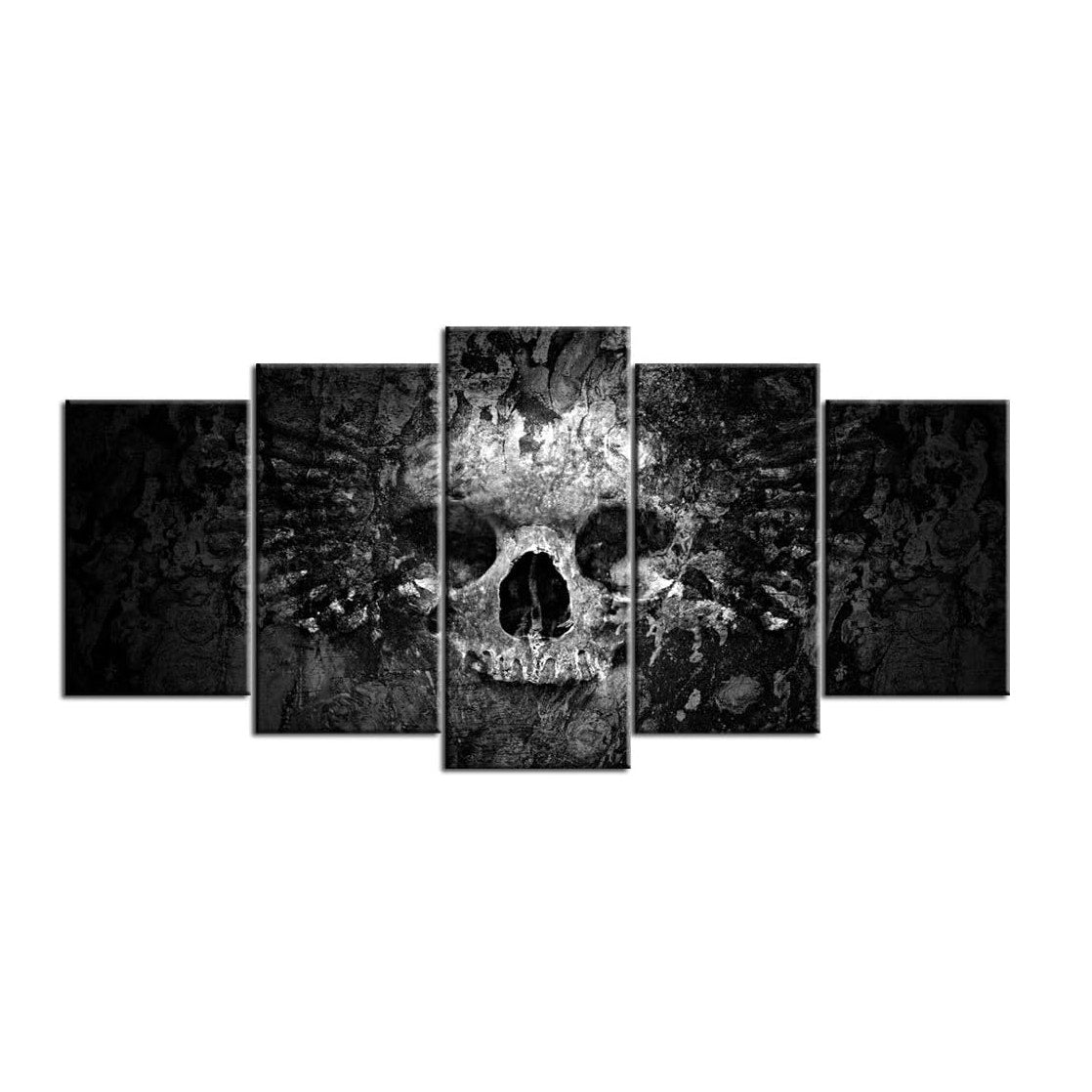 5-Piece Skull Canvas Wall Art – Dark Gothic Black and White Skull Painting for Living Room, Bedroom