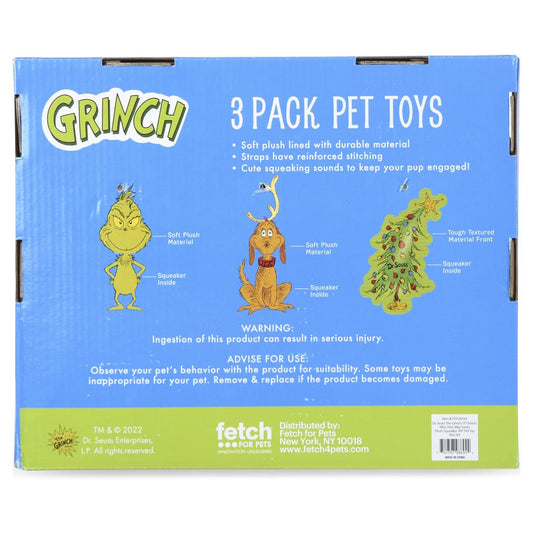 Dr. Suess's The Grinch 3 Piece Plush Dog Toys - Christmas Set for Dogs