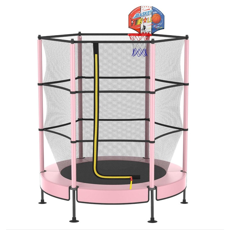60" Trampoline for Kids with Basketball Hoop, 5ft with Raised Safety Net