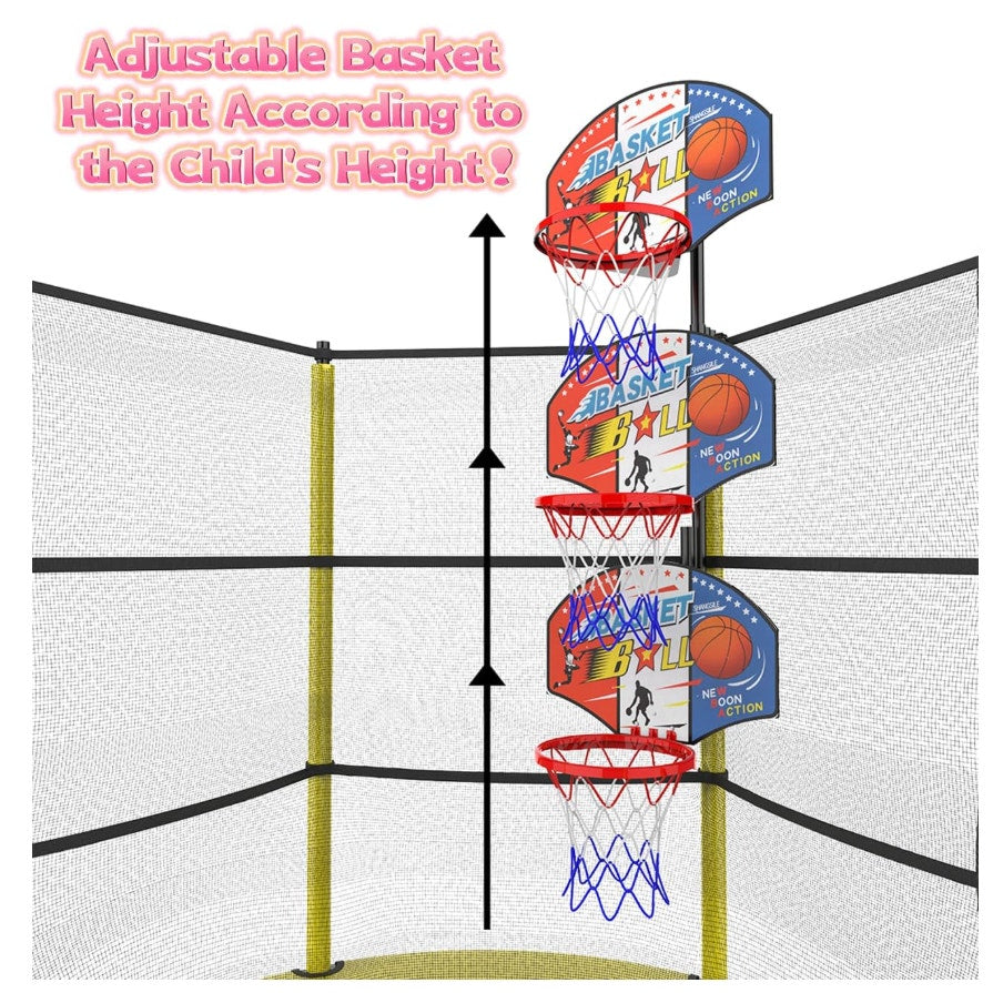 60" Trampoline for Kids with Basketball Hoop, 5ft with Raised Safety Net