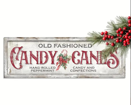 Vintage-Inspired Candy Cane Wooden Sign - Perfect For Christmas, Door & Wall Decor, Home, Living Room, Porch, Bedroom, Farmhouse - 4"X12"